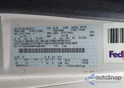 2006 Ford E-250 Commercial/Recreational from USA, damaged, VIN 1FTNS24W96DA66588